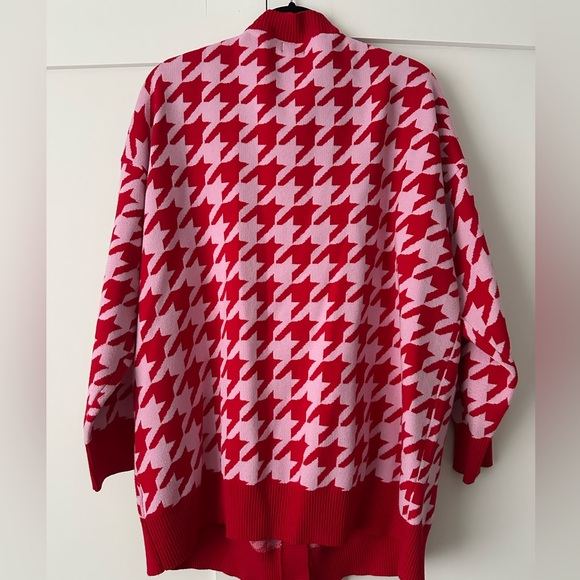 River island red and pink Chic Houndstooth Cardigan gold buttons US 14-16 - Picture 6 of 10